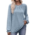 thumbnail image 1 of Camisas de Larga para Mujer, Moda Otoño 2025, Blusas Elegantes e Informales, Blusas Tipo Túnica Plisadas con Cuello Redondo. Azul S, 1 of 10