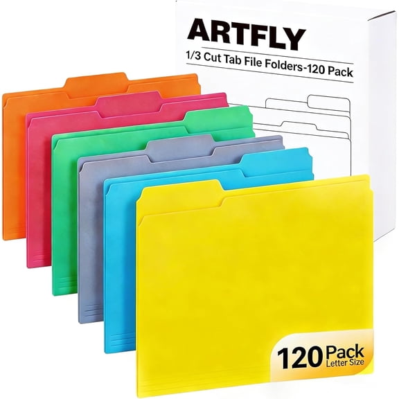 120 Pack Colored File Folders, 1/3 Cut Tab Letter Size 8.5" x 11" Manila Folders, Assorted 6 Colors for School, Office Supplies, Filing Folders & Document Organization