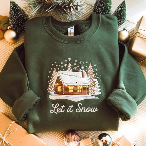 Winter Cabin Embroidered Sweatshirt, Let It Snow Embroidery Shirt, Camping Apparel, Christmas Gifts