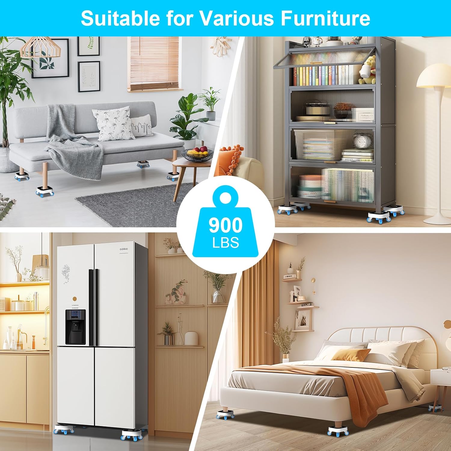New Upgrade Furniture Sliders, Furniture Movers with Wheels, Furniture Lift Mover Tool Set with 360 °   Rotatable Wheels, Furniture Dolly for Moving Heavy Duty Sofa, Bed, Load Capacity Up to 750lb