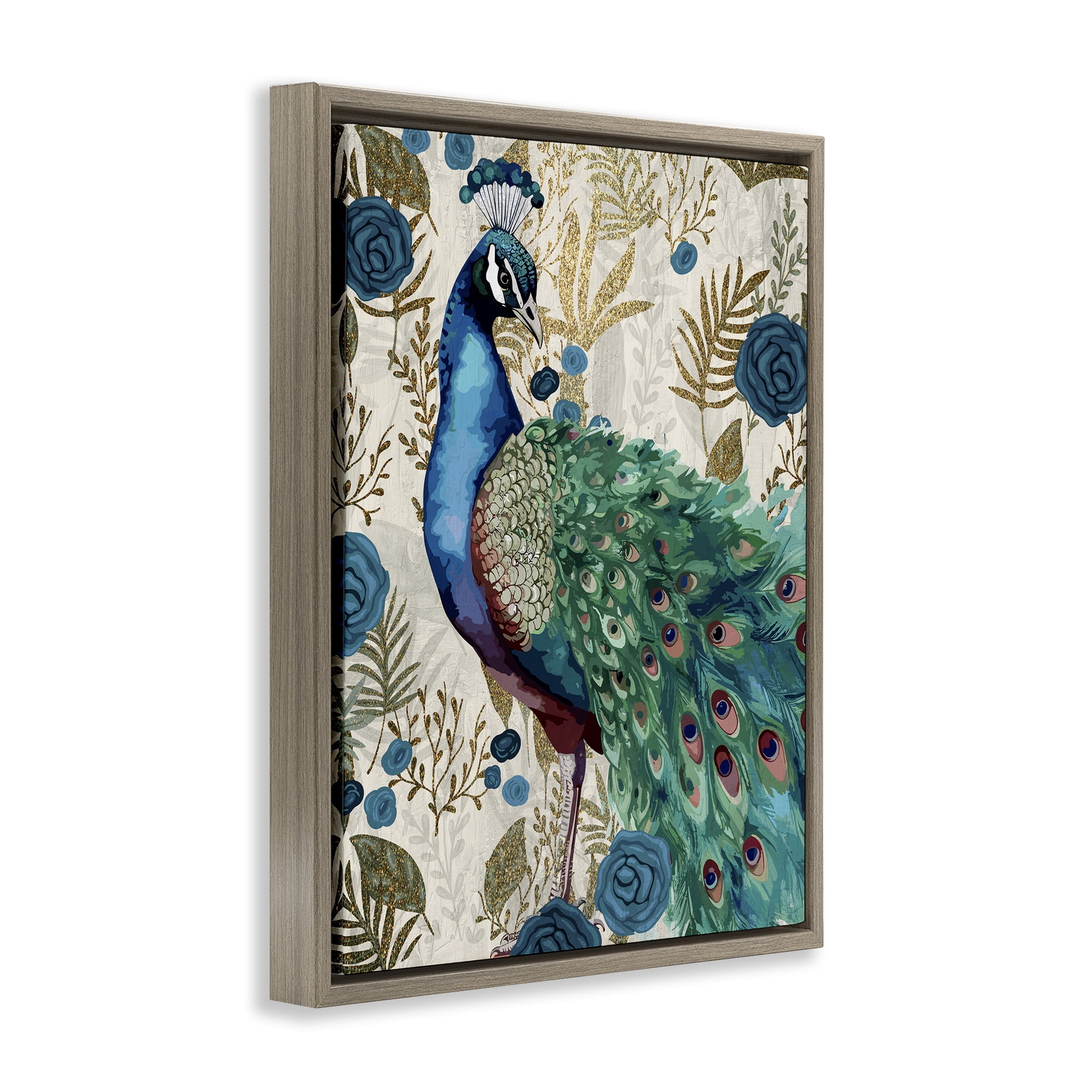 Stupell Industries Rococo Peacock Pride Brown Framed Floater Canvas Wall Art, design by Kim Allen