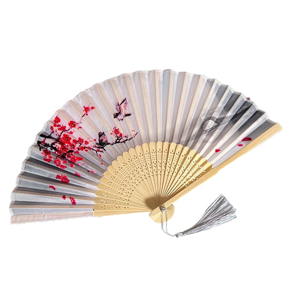 Chinese Traditional Handmade Folding Fan - 5 Elegant Designs, Wooden Fabric, Lightweight (30g), Portable for Dance/Photography/Gift