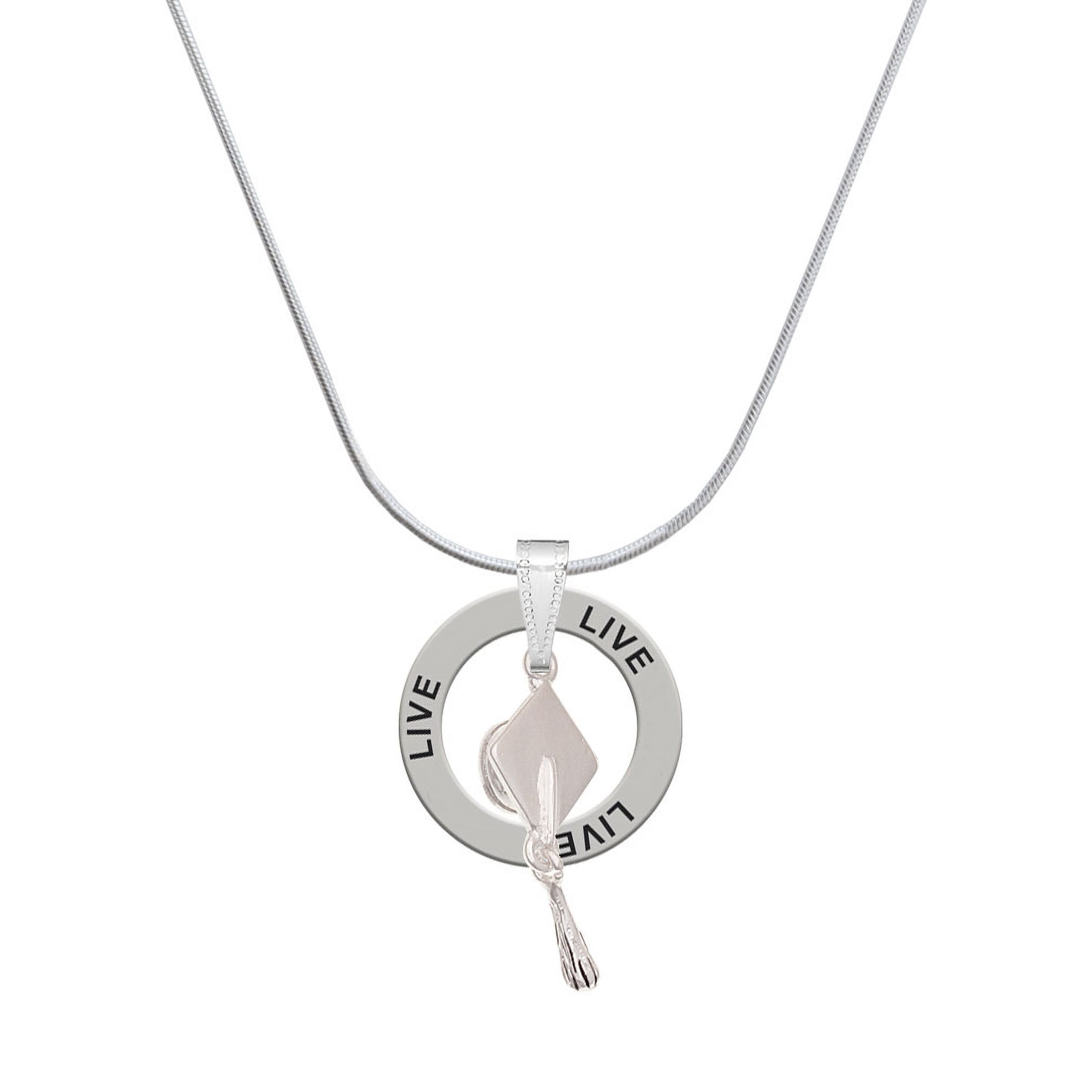Delight Jewelry Silvertone 3-D Graduation Hat Live Ring Charm Necklace, 18"