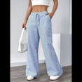 thumbnail image 4 of Pantalones de Salón A Rayas de Pierna para Mujer, Cintura Elástica y Bolsillos Azul XXL, 4 of 9