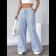 thumbnail image 4 of Pantalones de Salón A Rayas de Pierna para Mujer, Cintura Elástica y Bolsillos Azul XXL, 4 of 9
