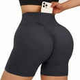 thumbnail image 4 of LIIPEE Women Yoga Shorts Solid Color Elastic High Waist Slim Fit Leggings Shorts With Pockets Female Leisure Fitness Daily Wear Shorts,Dark Gray,Xl, 4 of 7
