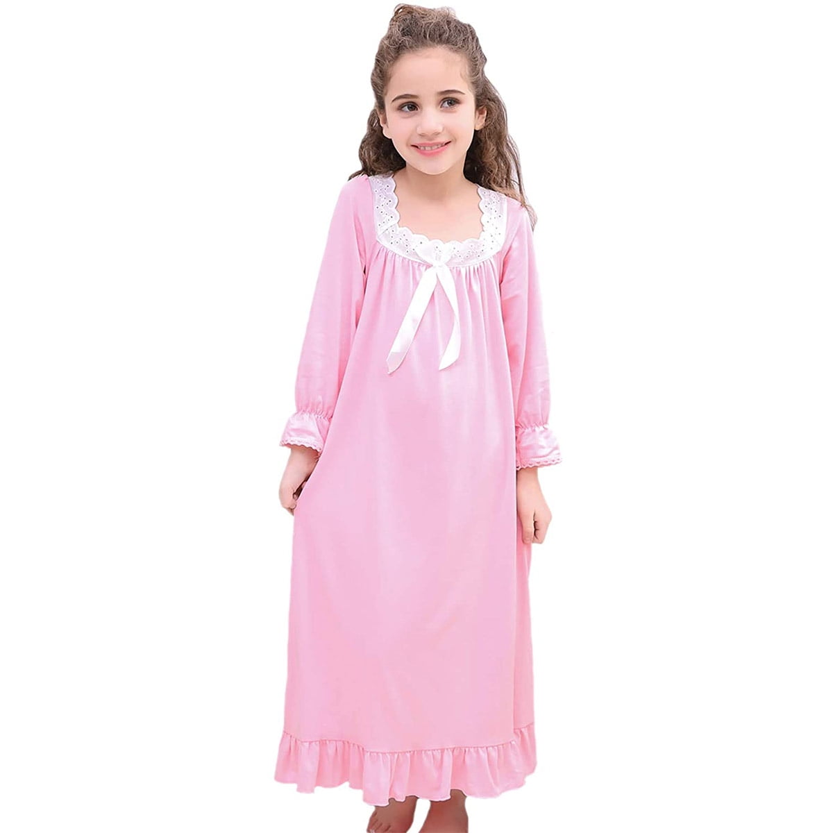 TiaoBug Kids Girls Nightgown Long Vintage Sleep Dress Princess Nighties Nightwear Cotton Pajamas