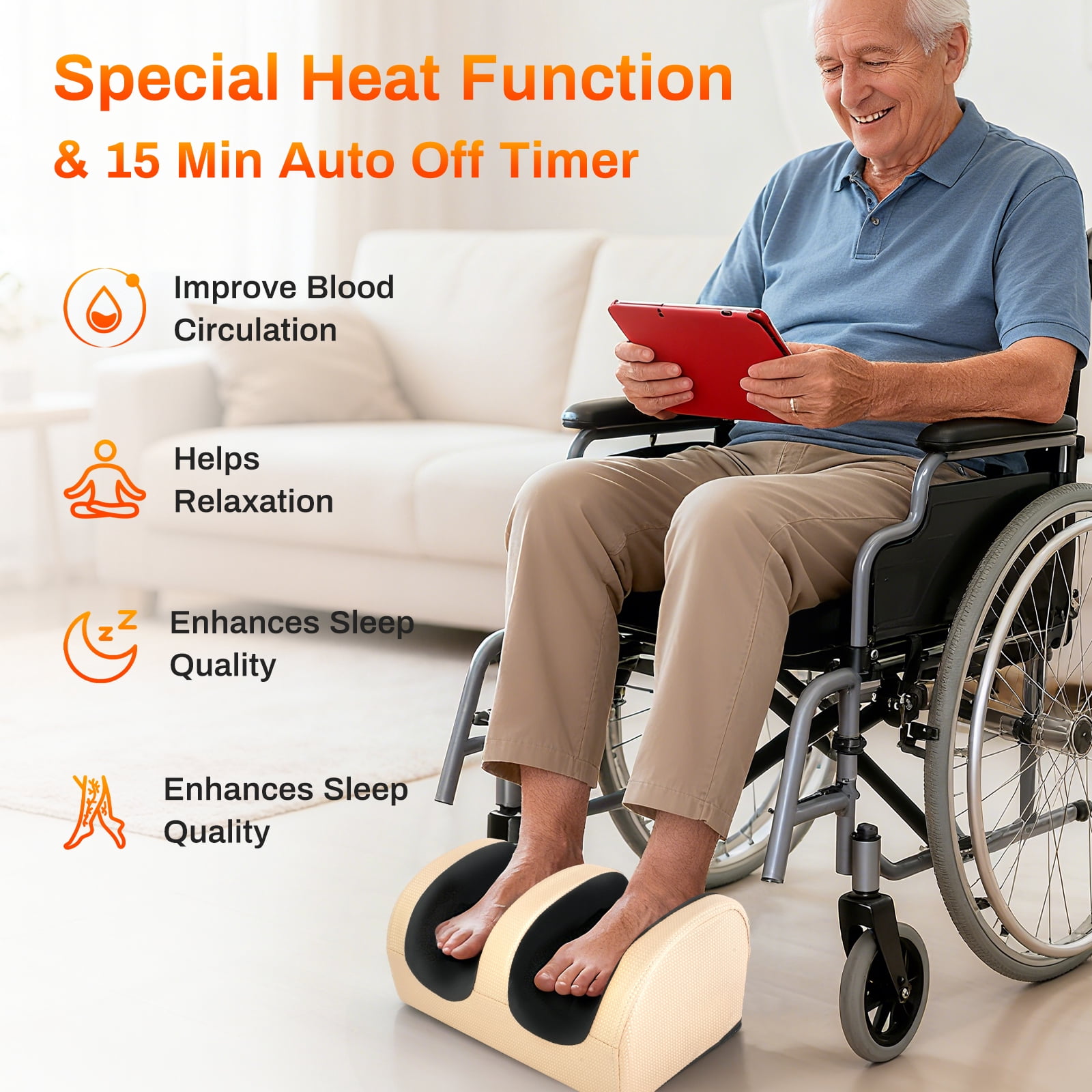 Foot Massager, Foot and Calf Massage Machine, Shiatsu Deep Tissue Massage Machine with Heat, Leg Massager with Massage Roller, Gifts for Mom and Dad, Gold