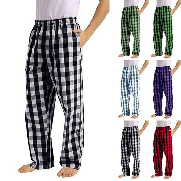 Lovzfmll Men's Pajama Pants, Gingham Loose Loungewear Trousers with Drawstring Waist, Straight-Leg Full Length Casual Pants, Comfort Fall Clothes