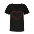 thumbnail image 4 of Wycnly Womens Tops Heart Print V-Neck Short Sleeve Tee Shirts Summer Fashion Graphics Loose Fit Breathable Pullover Blouses Black S Clearance Under $5, 4 of 5