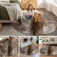 thumbnail image 5 of Brown Round Area Rug 3.3 FT, Non Slip Small Entryway Kitchen Mat, Retro Oil Painting Modern Abstract Art Aesthetics Washable Soft Circular Rug Non-Shedding Door Mat for Bathroom Playroom Kids Room, 5 of 9