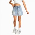 thumbnail image 3 of KPOPLK Girls Stretchy Denim Shorts Summer Casual Drawstring Elastic Waist Jean Shorts Jorts with Pockets,Sky Blue,Size 7-8 Years, 3 of 6