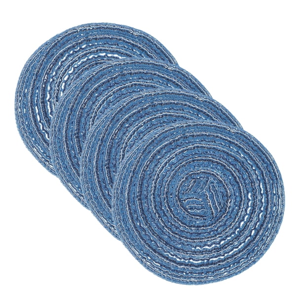 Uxcell 4 Pcs Manteles Individuales Redondos Tejidos, Mantel Lavable Resistente al Calor de 4.3 Pulgadas para Mesa de Comedor de Cocina Encimera, Azul
