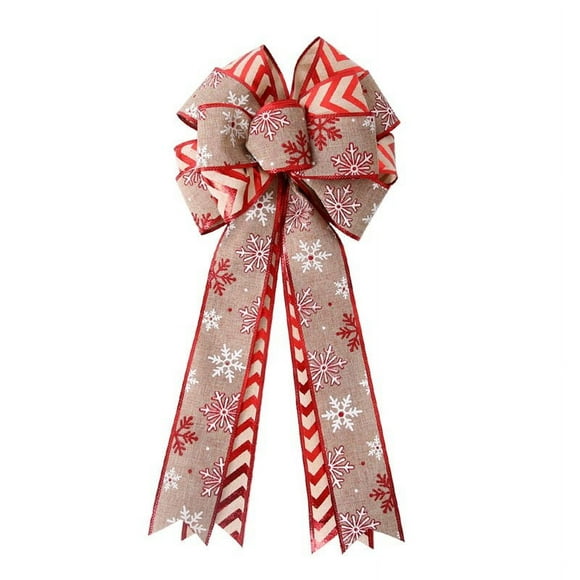 Noël Double Couche Noeud Noeud Noeud de Lin de Noël pour Décorations d'Arbre Feuille d'Érable Rayé Flocon de Neige Noeud Kaki Décor