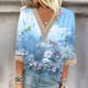 thumbnail image 1 of ICHUANYI Liquidación Moda Mujer Verano V-Cuello Manga 3/4 Estampado Casual Camiseta Blusa ICHUANYI WER202308255360, 1 of 5