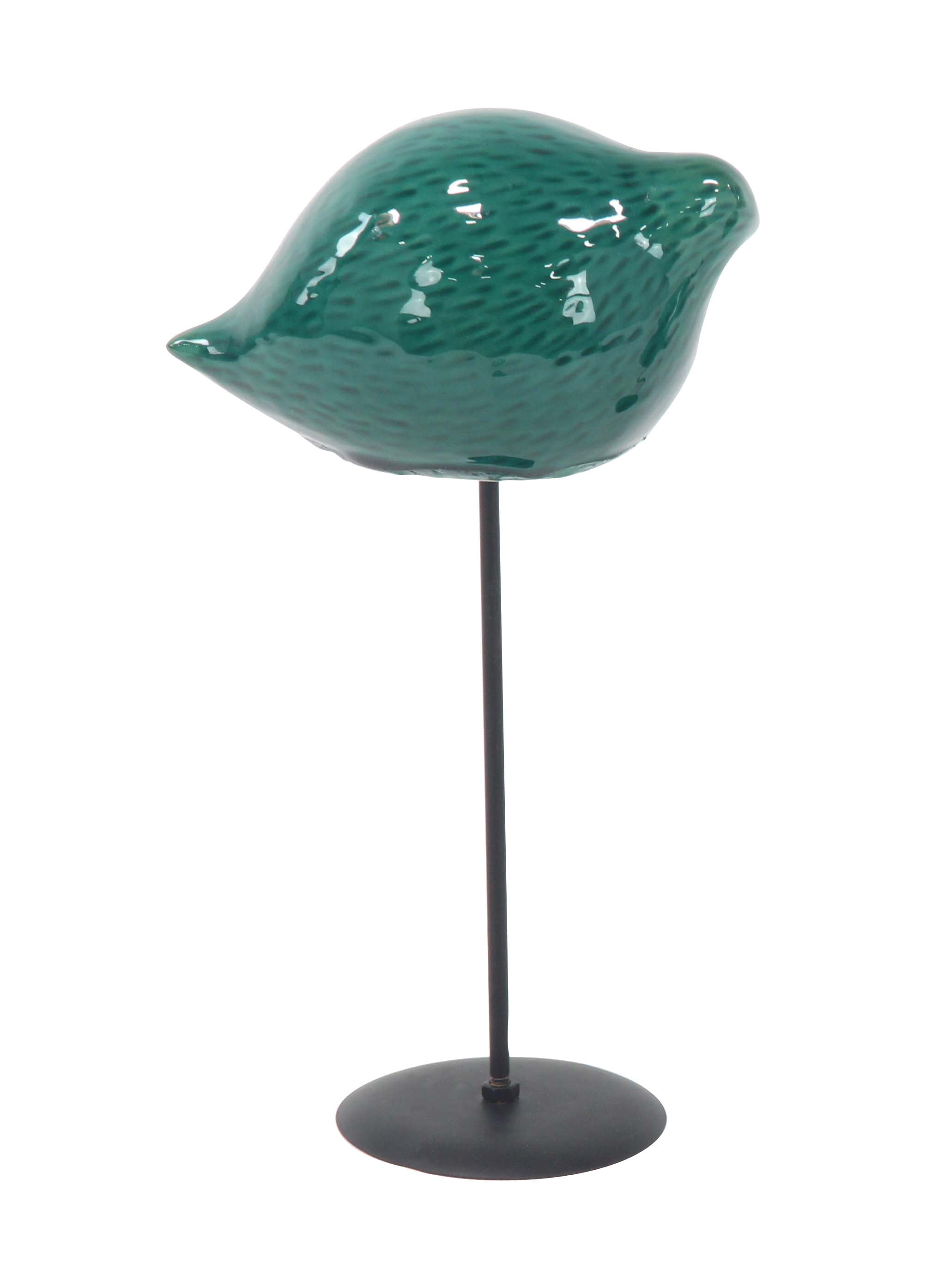 DecMode Modern Ceramic Green Birds With Metal Stands - Set of 3