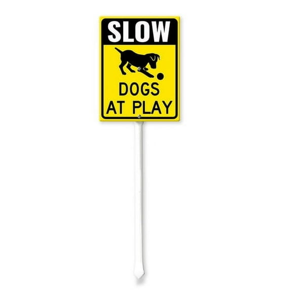 Soliyoahee Slow Dogs At Play Yard Sign with Stake 8x12inch Rustproof Aluminum Lawn Decorations Road Safety Sign for Outdoor Road Street Garden Decor