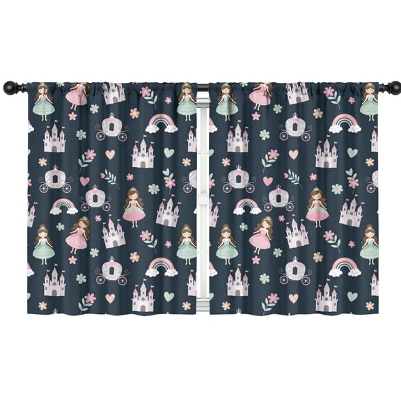 Blackout Kids Curtains,Dark Blue Princess Castle Pattern Childrens Insulated Curtains Set Of 2,Bedroom Essentials,Toddler Room Decor 42"x54"