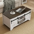 thumbnail image 7 of Kmax Lift Top Coffee Table, Farmhouse Coffee Table with Hidden Storage & Sliding Barn Door, Modern Rectangular Rustic White Living Room Center Table, Brown Top, 7 of 7