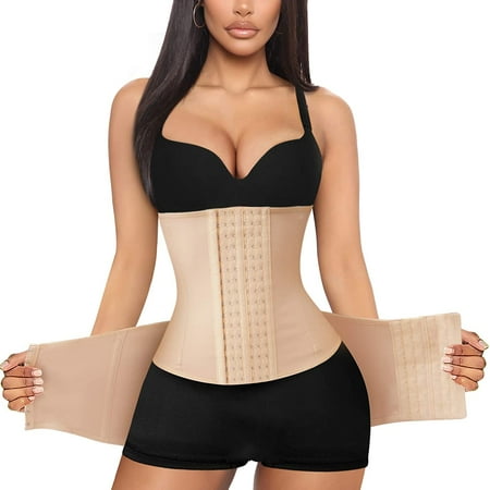 

Gotoly 2 in 1 Postpartum Belly Wrap Girdle Pelvis Belt Waist Trainer Tummy Control Shapewear for Women(Beige Small)