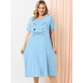thumbnail image 2 of Women's Plus Size Nightgown Cat Print with Pocket Sleep Dress Sleepwear Light Blue 4X, 2 of 6