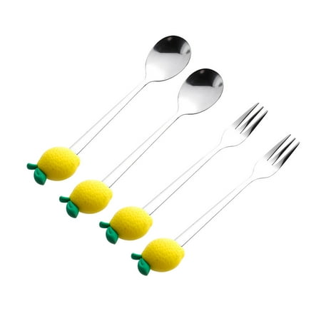 

FRCOLOR 2pcs Stainless Steel Lovely Spoons Ice-cream Dessert Spoons with 2pcs Forks