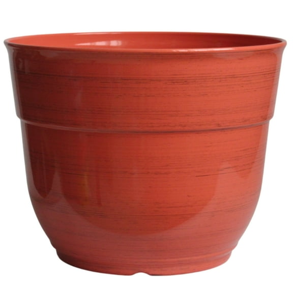 Garden Elements Indoor/Outdoor Glazed Brushed Happy Plastic Planter, Large, Earth Red, 15"