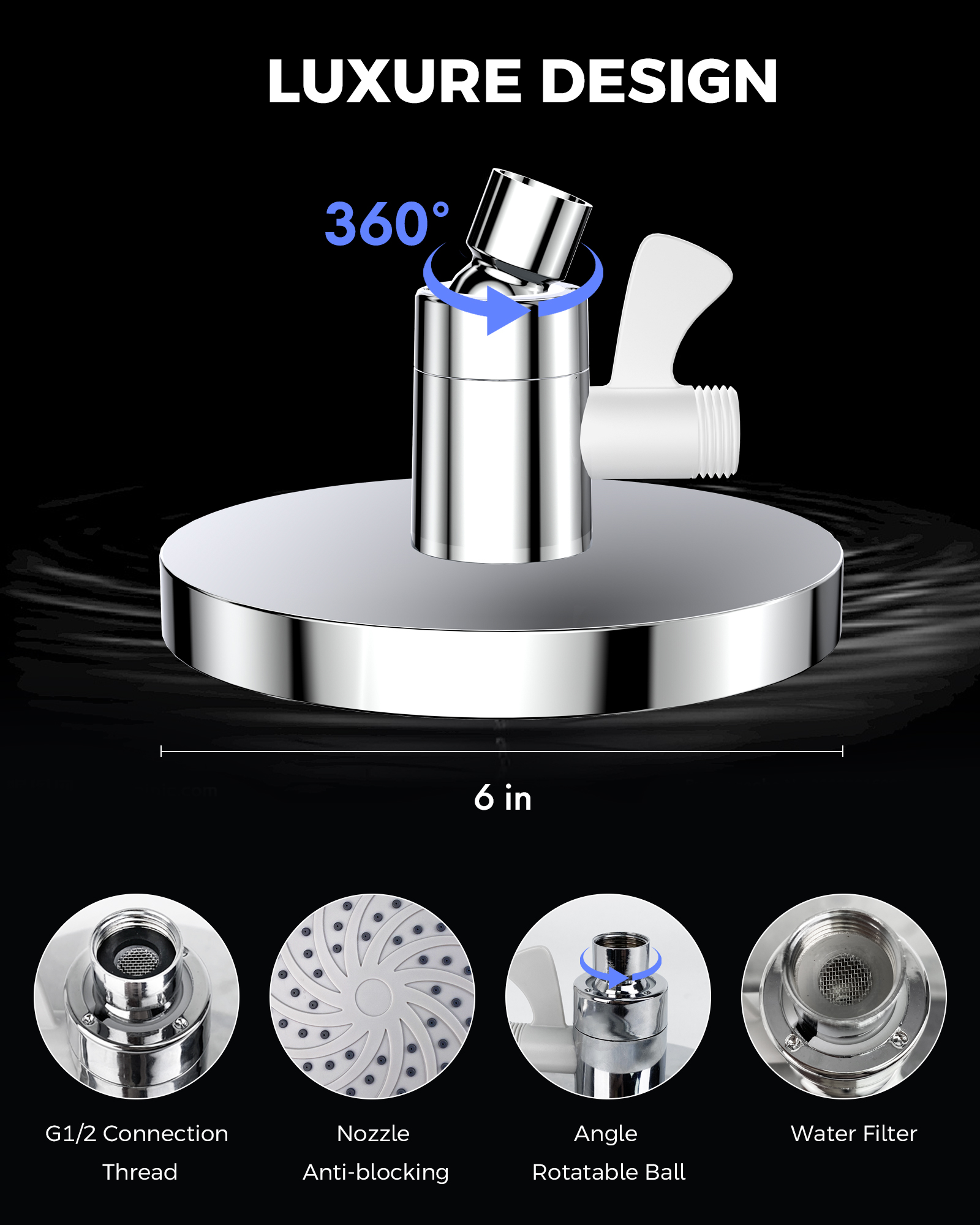 HODVIT 6-Inch Rainfall Shower Head and Handheld Combo photo 4