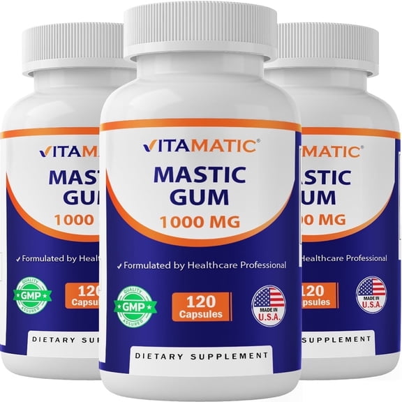 3 Pack - Vitamatic Mastic Gum 1000mg per Serving 120 Capsules