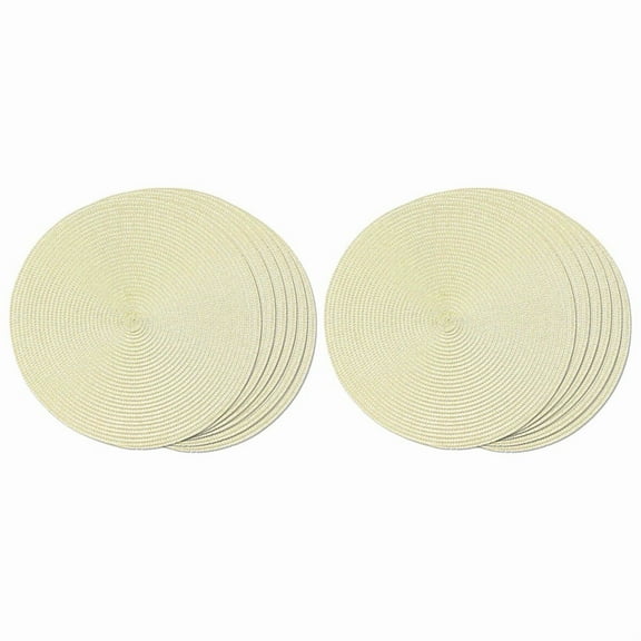 Round Braided Placemats Set of 12 Table Mats for Dining Tables Woven Washable Non-Slip Place Mats 15 Inch(Beige),12 x Placemat,Beige
