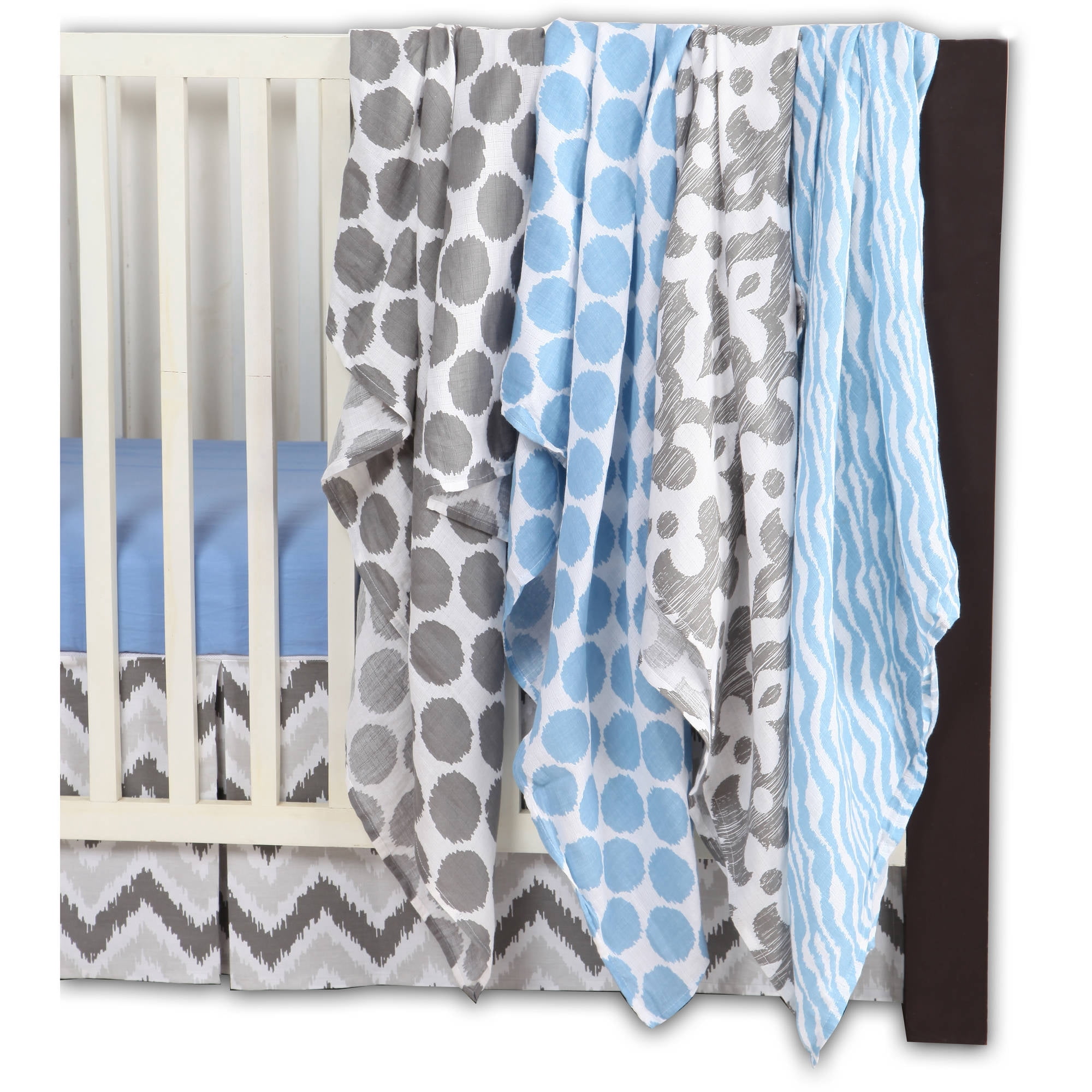 Bacati Ikat 6 Piece Crib Bedding Set, Blue/Gray
