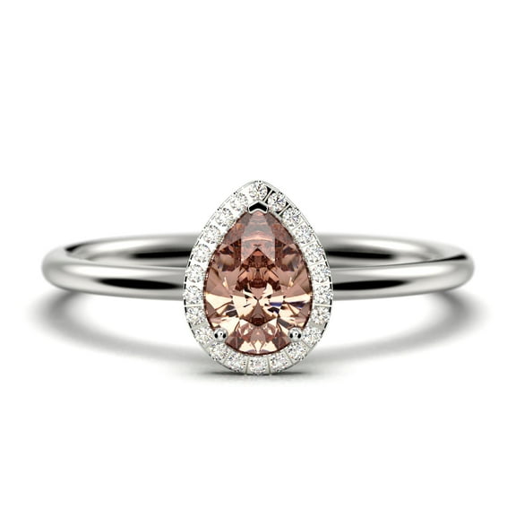 Beautiful Art Deco 1.25 Carat Pear Cut Affordable Morganite And Diamond Moissanite Engagement Ring, Classic Wedding Ring in 10k Solid White Gold,Promise Ring, Anniversery Ring