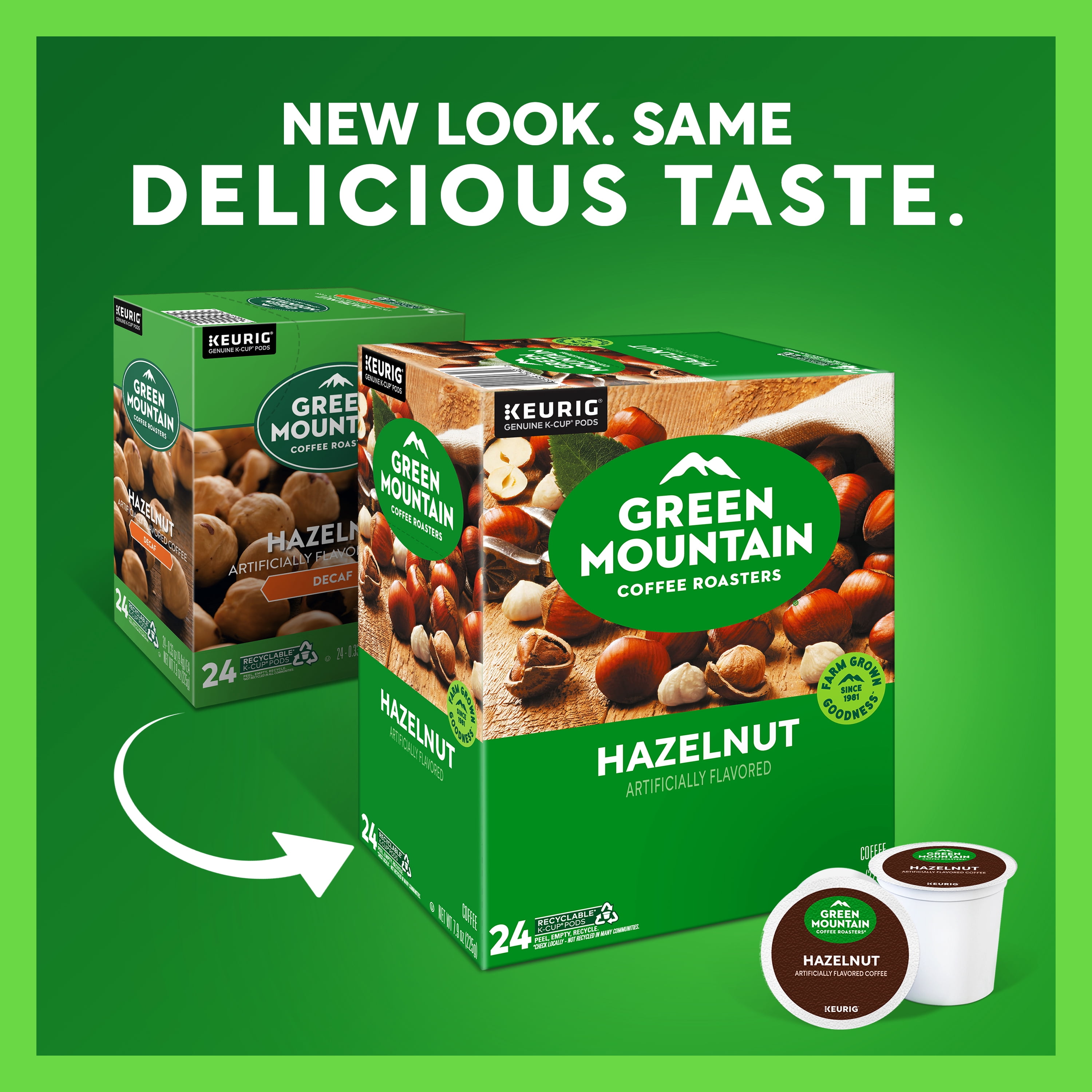 (4 pack) Green Mountain Coffee Hazelnut Flavored K-Cup Pods, Light Roast, 24 Count for Keurig Brewers