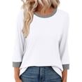 thumbnail image 3 of Ronuti Womens T Shirts 3/4 Length Sleeve Womens Tops Dressy Casual Crew Neck Color Block Tunic Tops, 3 of 8