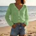 thumbnail image 2 of AHTJRT Women's Beach Cover Up Cardigans Crochet Knit Long Sleeve Button Down Crop Sweater Hollow Out Trendy 2026 Summer Spring Vacation Tops Green Free Size, 2 of 8