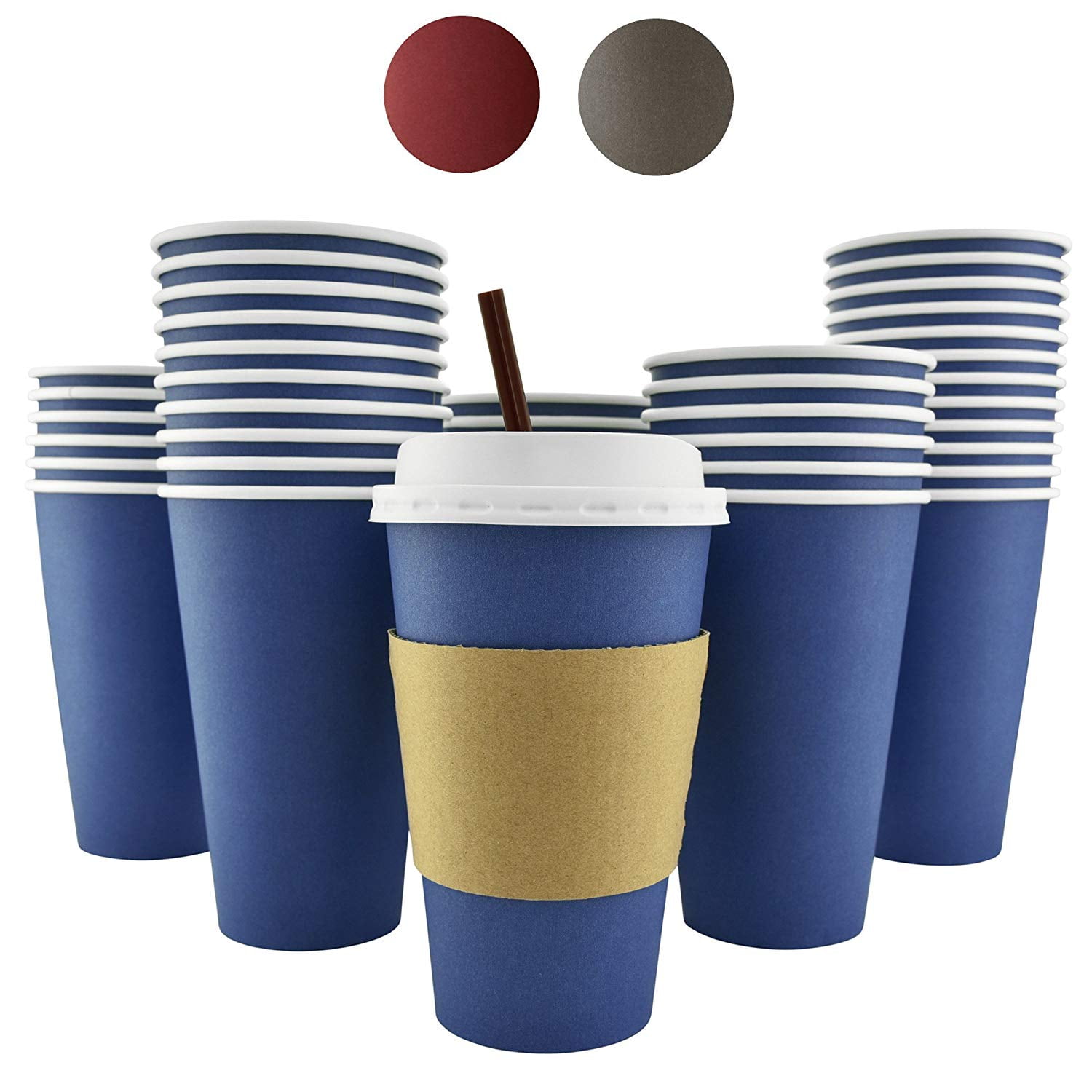 100 Pack 16 Oz [8, 12, 20] Disposable Hot Paper Coffee Cups, Lids