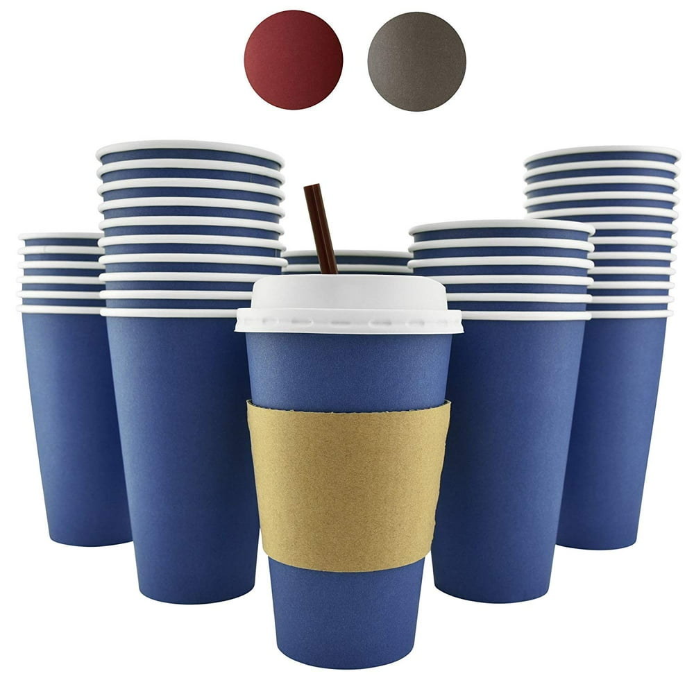 100 Pack 16 Oz 8 12 20 Disposable Hot Paper Coffee Cups Lids Sleeves Stirring Straws 9816