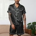 thumbnail image 2 of SROBPTY Mens Pajama Sets, Men Casual Solid Buttons Turn Down Collar Short Sleeve Shirts and Shorts Satin Pajamas Sets Black XXL, 2 of 4
