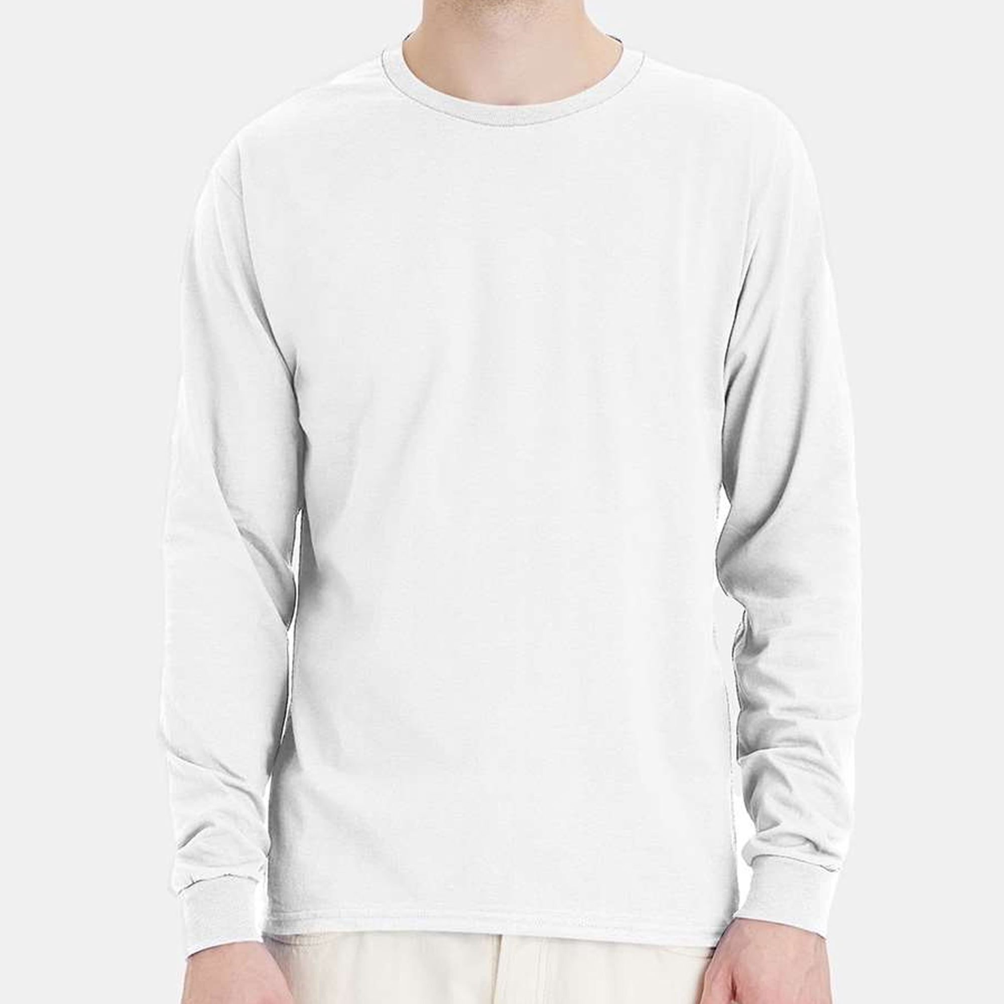 Hanes Essential-T Men s Long Sleeve T-Shirt Crewneck Classic Fit Cotton Tee White L