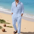thumbnail image 2 of CONFREE Mens 2 Peice Linen Pant Sets Casual Men's Jogging Tracksuit Set Soft Buttons Shirts Pants Beach Vacation Outfits for Men, 2 of 4