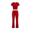thumbnail image 7 of LEKWK Workout Sets for Women Short Sleeve Crewneck Crop Top and Low-Rise Flared Leggings Summer Fashion Yoga Athletic Gym Casual Lounge Outfits, 7 of 7