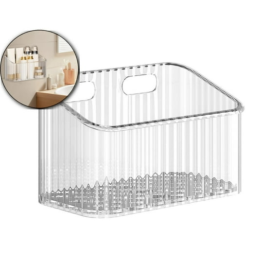 VQPeo Clear Wall Mounted Storage Bins, Acrylic Cabinet Door Organizer Baskets, Bathroom Wall Storage Organizer with Drain Hole, Adhesive Hanging Bins for Fridge Kitchen