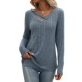 thumbnail image 3 of Long Sleeve Shirts for Women V Neck Fall Sweaters Dressy Casual Basic Tops Trendy Pullover Gray Blue S, 3 of 9