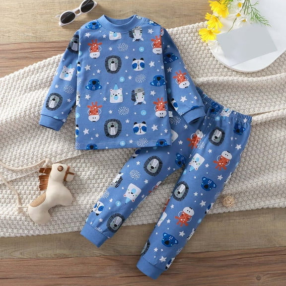 Toddler Boys Girls Sweatshirt Sets Cute Print Long Sleeve Crew Neck Shirt Sweatshirts and Elastic Loose Sweatpants Two-Piece Children's Winter Cotton Warm Sweatsuits