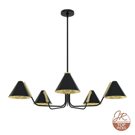 

Hunter Grove Isle Matte Black and Modern Brass 5 Light Chandelier Ceiling Light Fixture