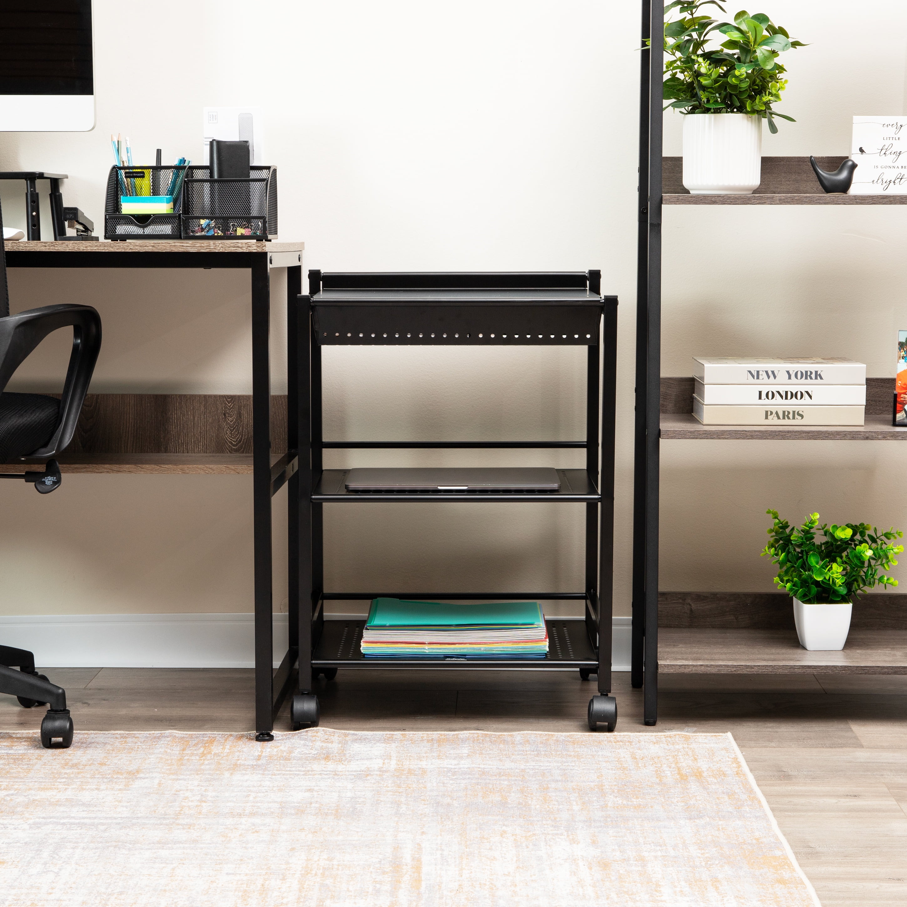 Mind Reader Cart with Covered Compartment, Office Organizer, Storage, 3-Tier, Office, Metal, Black