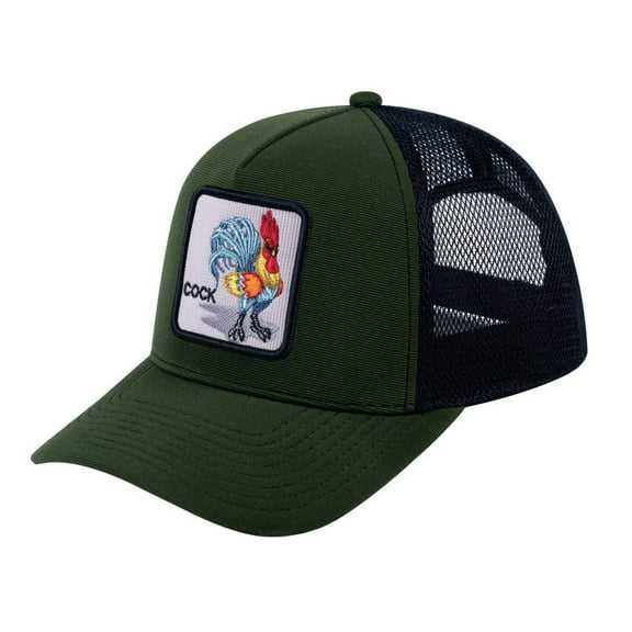 Unisex V2 Embroidered The Chicken , 5-Panel Trucker Hat, Olive/Black, Adjustable Fit