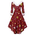 thumbnail image 6 of Women's Christmas Party Printed Vintage Midi Casual Cocktail Festive Dress for Holiday Celebration and Party Events with Retro Style,Wine,M, 6 of 6