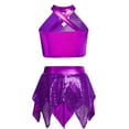 thumbnail image 4 of iiniim Girls 2 Piece Dance Outfits Sparkly Sequins Crop Top with Mini Skirt Jazz Latin Ballroom Dancewear Purple 10, 4 of 7