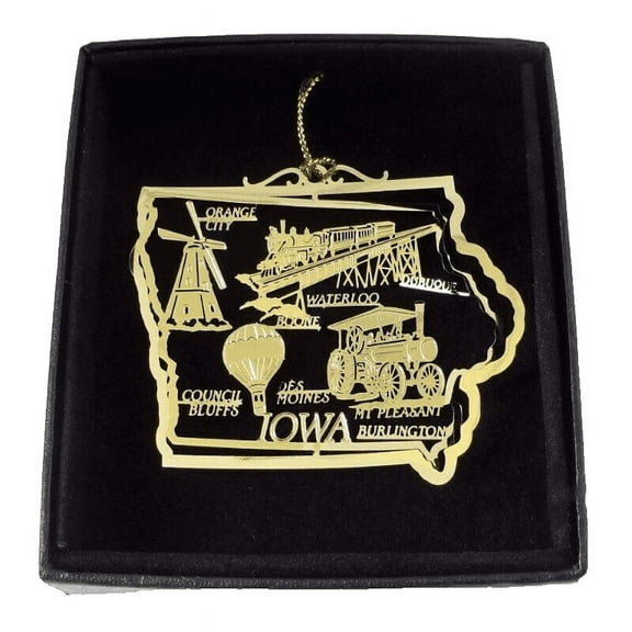 Iowa State Landmarks Christmas Brass Ornament